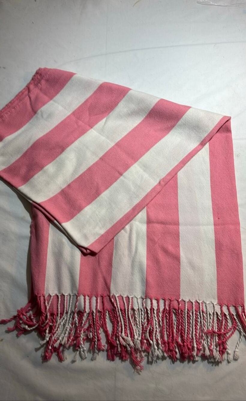 Pink and White Striped Turkish Towel with Fringe